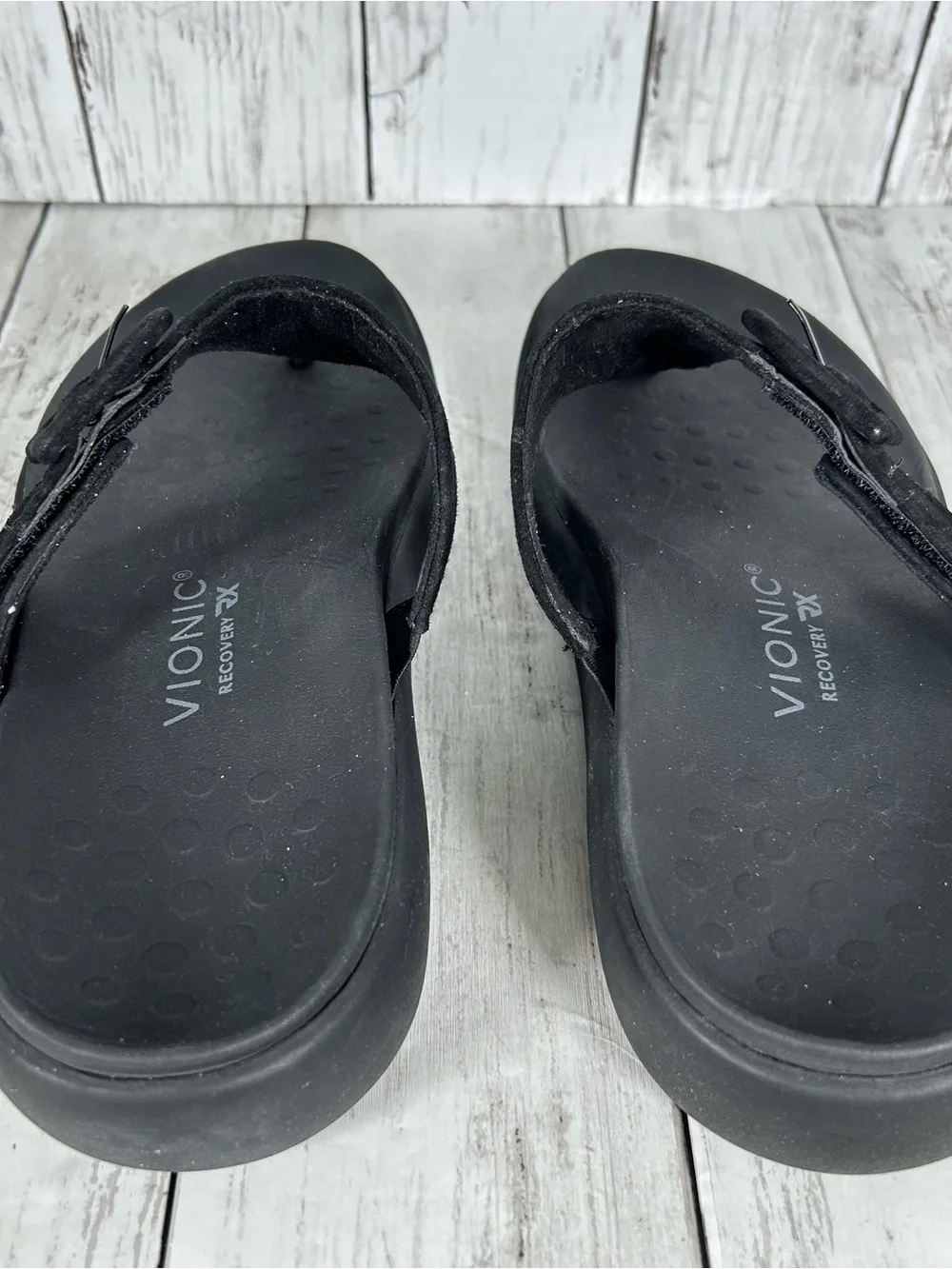 VIONIC Activate RX Black Suede Thong Flat Slide Sandals Size US 8.5 EU 39 CLEAN